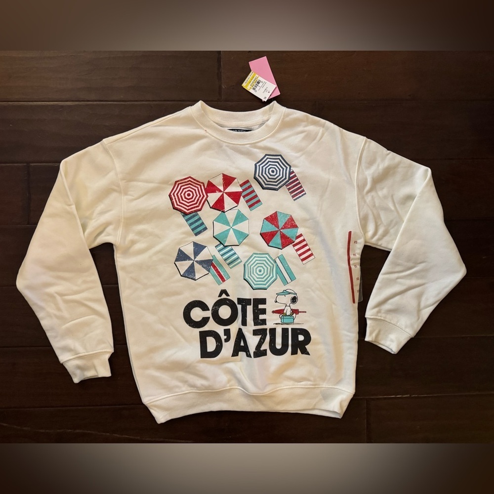 Peanuts Snoopy Côte d'Azur graphic crewneck pullover off-white sweatshirt NWT